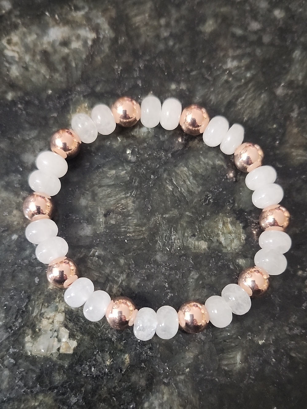 Handmade White Quartz and Gold Hematite Beaded Bracelet